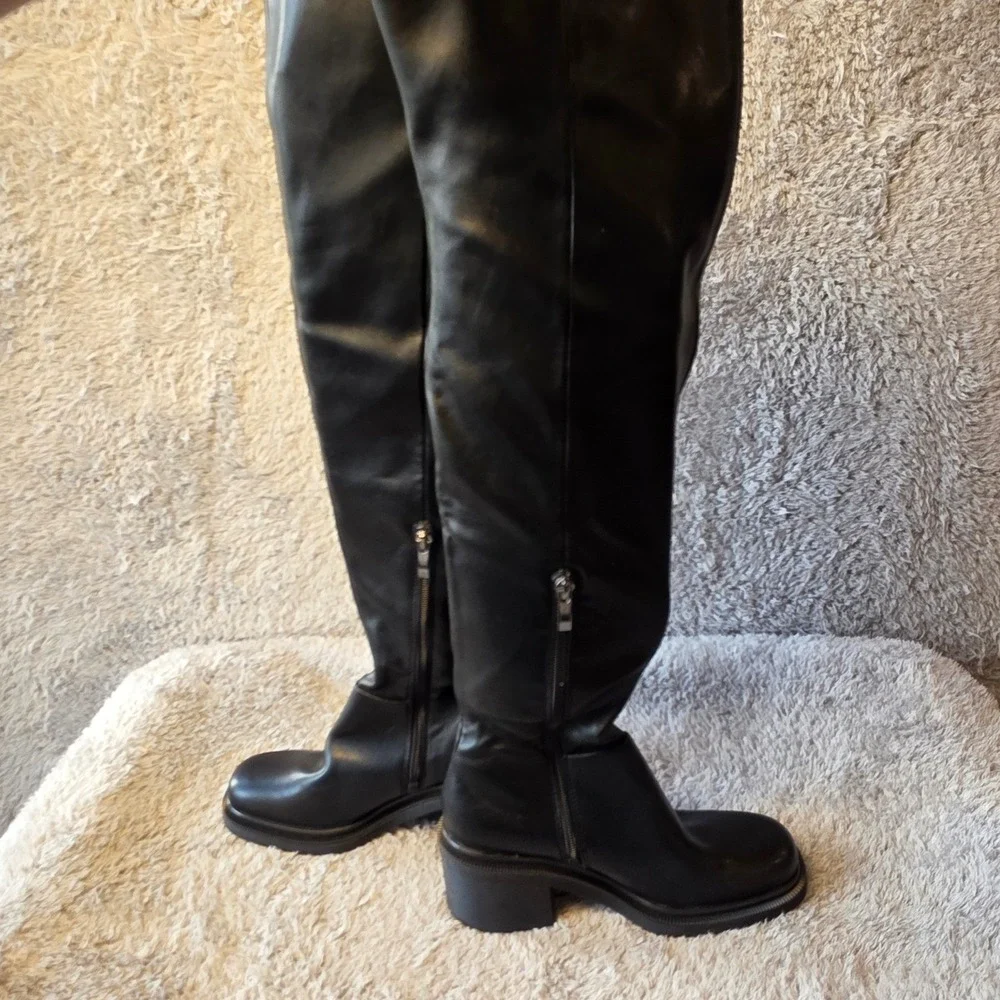 Franco Sarto Kelly Black Over The Knee Flat‎ Heel Boots Size 6 Sophisticated NEW